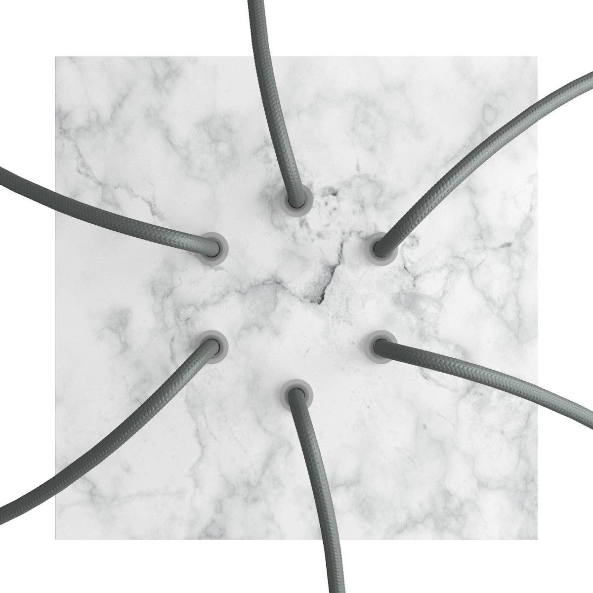 Lampenbaldachin Rose-One quadratisch, 200 mm mit 6 Löchern und 4 seitlichen Löchern – Marmor Carrara – Ansicht 2