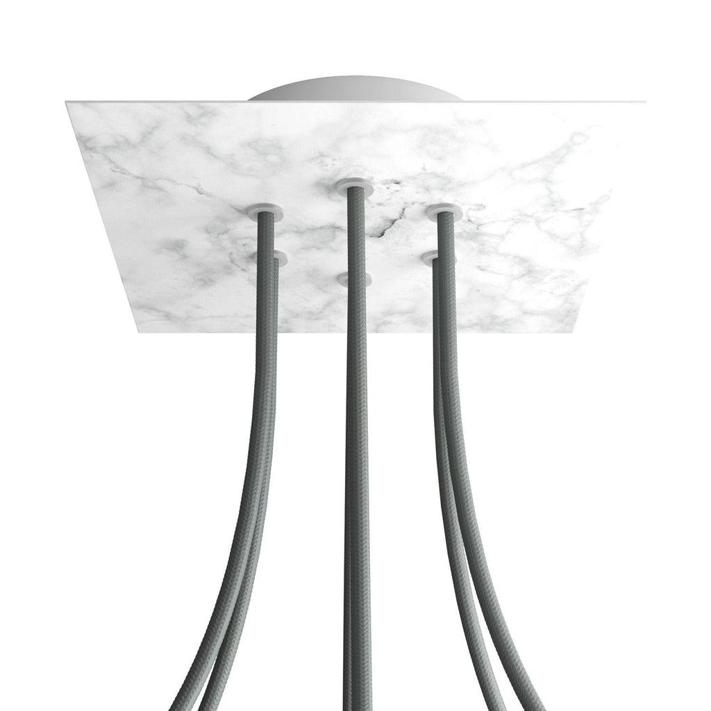 Lampenbaldachin Rose-One quadratisch, 200 mm mit 6 Löchern und 4 seitlichen Löchern – Marmor Carrara
