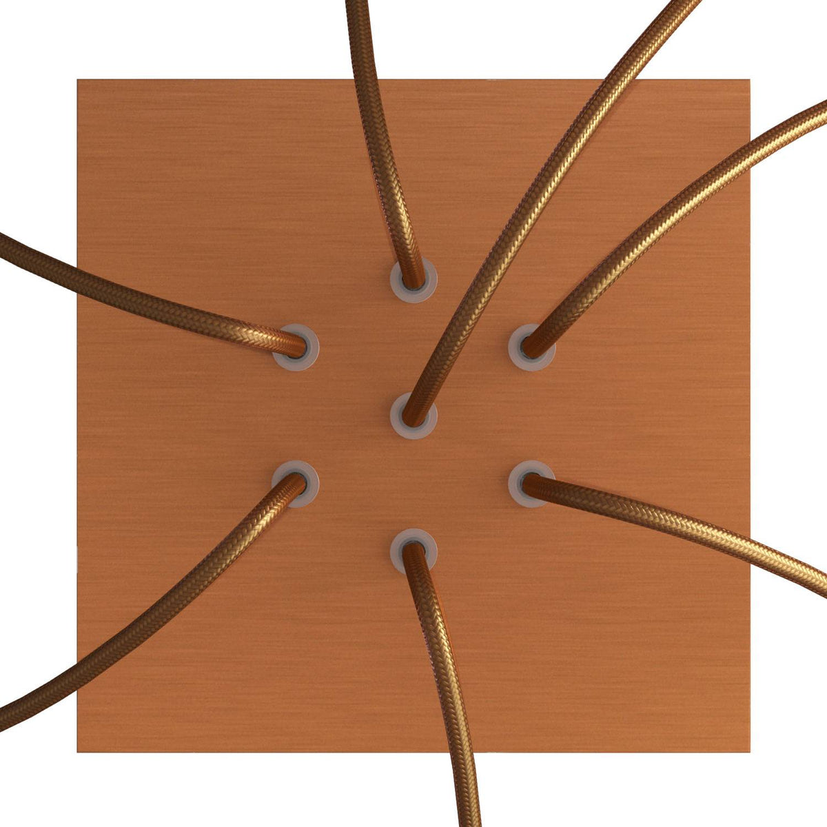 Rose-One quadratische Deckenrosette, 200 mm mit 7 Bohrungen und 4 seitlichen Bohrungen – Dibond Kupfer satiniert – Ansicht 2