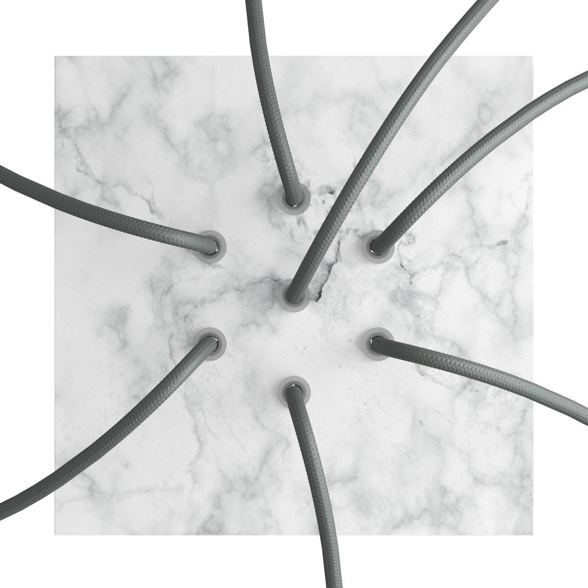 Rose-One quadratische Deckenrosette, 200 mm mit 7 und 4 seitlichen Löchern – Marmor Carrara – Ansicht 2