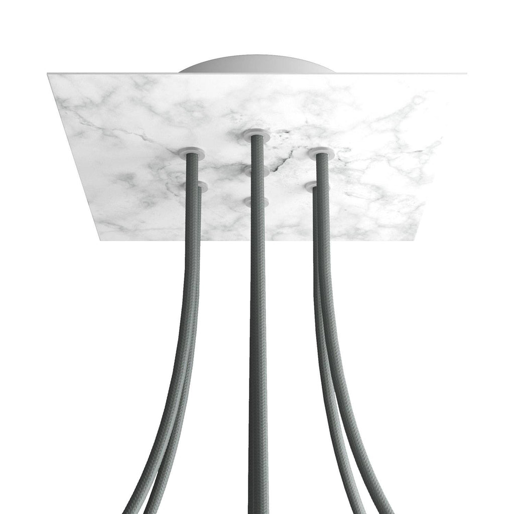 Rose-One quadratische Deckenrosette, 200 mm mit 7 und 4 seitlichen Löchern – Marmor Carrara