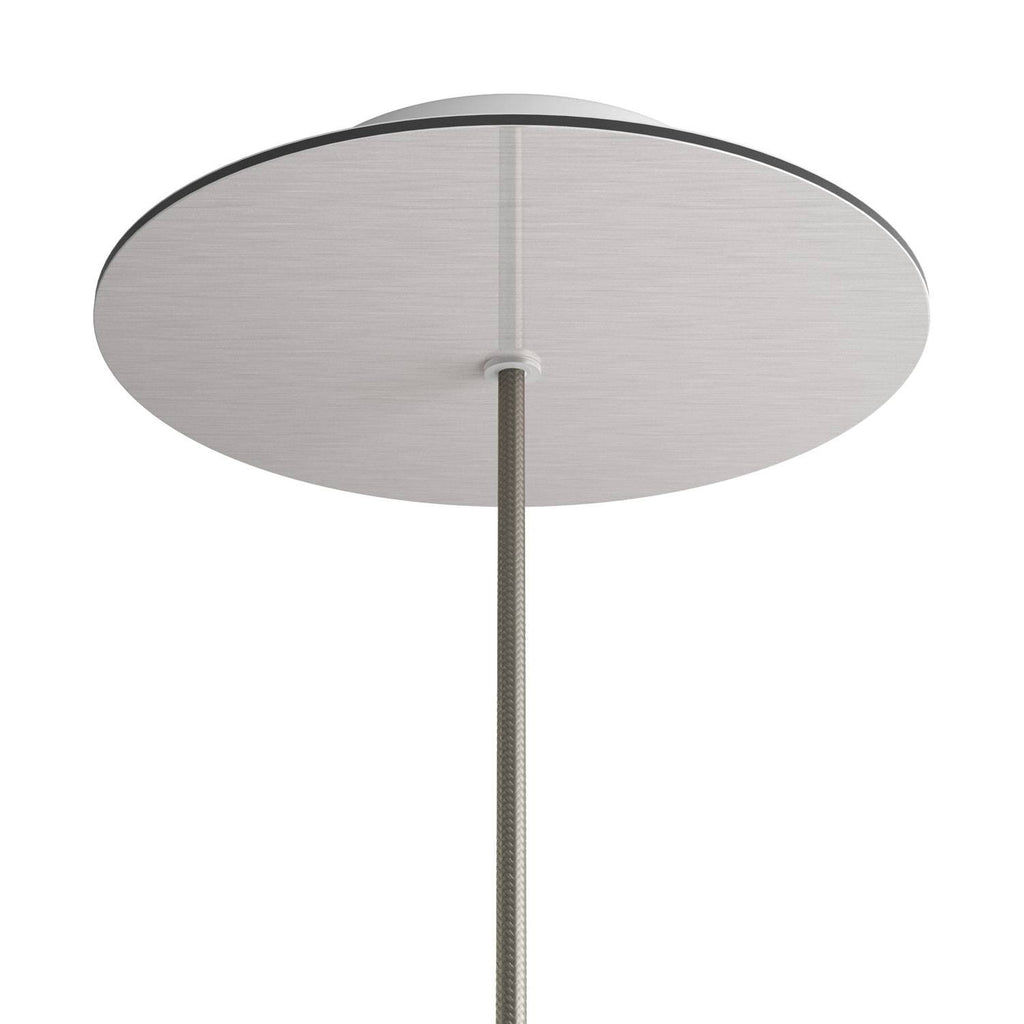 Runder Lampenbaldachin Rose-One, Durchmesser 200 mm mit 1 Loch und 4 seitlichen Löchern – Dibond gebürsteter Stahl