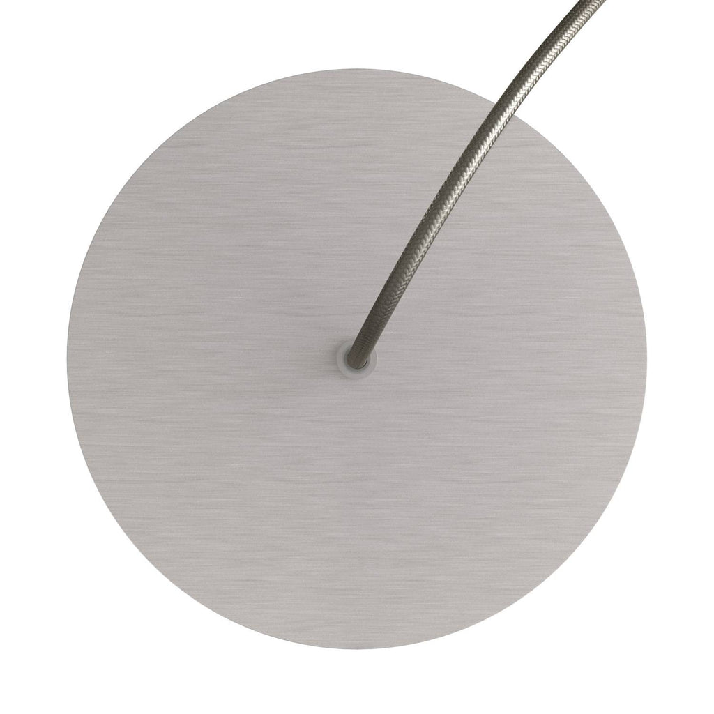 Runder Lampenbaldachin Rose-One, Durchmesser 200 mm mit 1 Loch und 4 seitlichen Löchern – Dibond gebürsteter Stahl – Ansicht 2