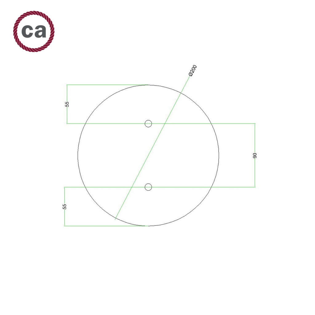 Runder Lampenbaldachin Rose-One, Durchmesser 200 mm mit 2 Bohrungen und 4 seitlichen Bohrungen – Mattweiß – Ansicht 7