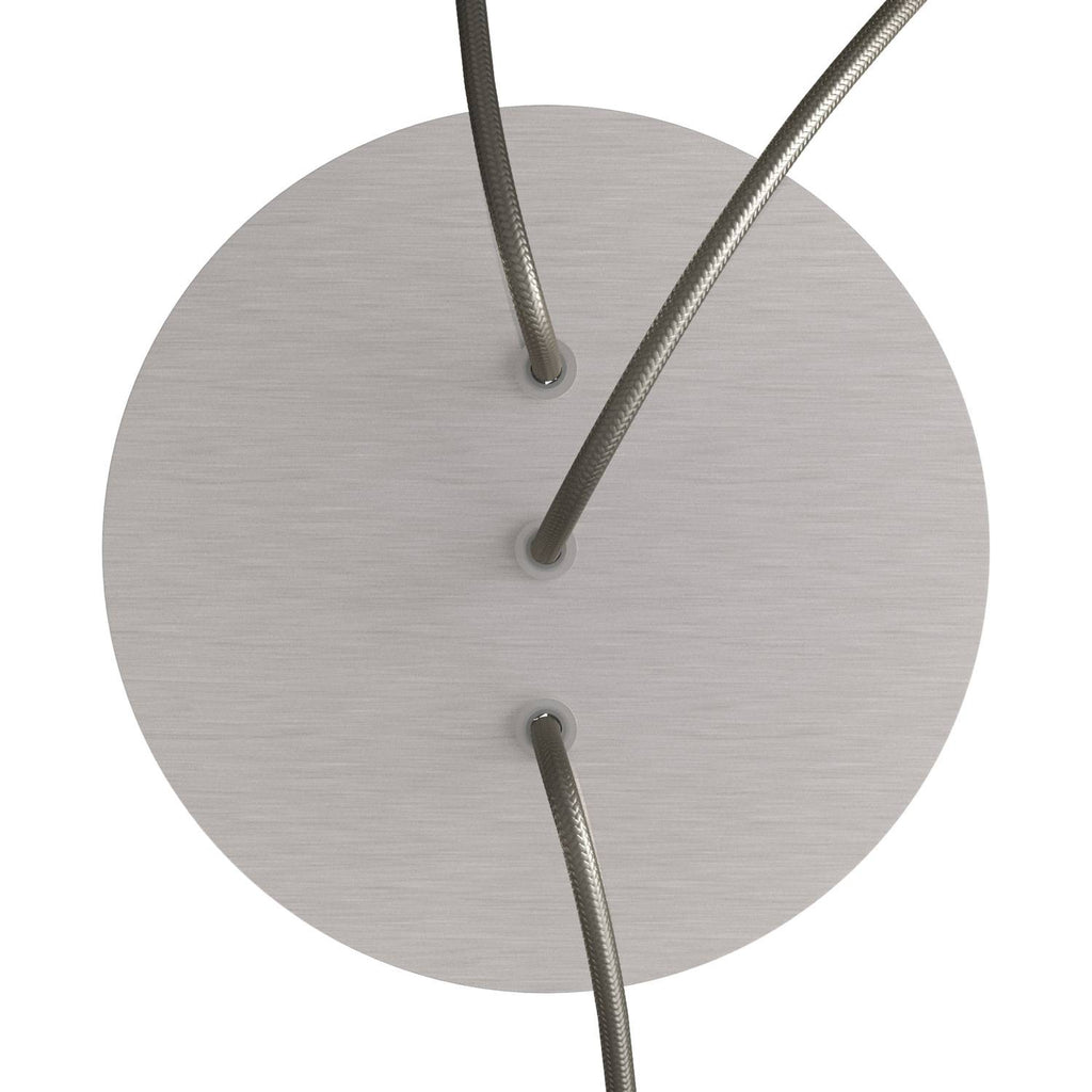 Runder Rose-One Baldachin, Durchmesser 200 mm mit 3 Löchern in Linie und 4 seitlichen Löchern – Dibond Edelstahl satiniert – Ansicht 2