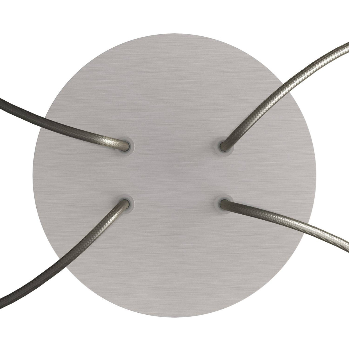 Lampenbaldachin Rose-One rund, Durchmesser 200 mm mit 4 Öffnungen und 4 seitlichen Öffnungen – Dibond Edelstahl satiniert – Ansicht 2