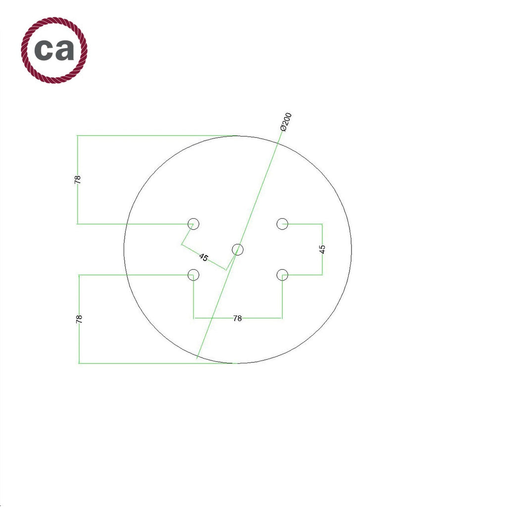 Rosette Rose-One rund, Durchmesser 200 mm mit 5 Öffnungen und 4 seitlichen Öffnungen – Holz – Ansicht 7