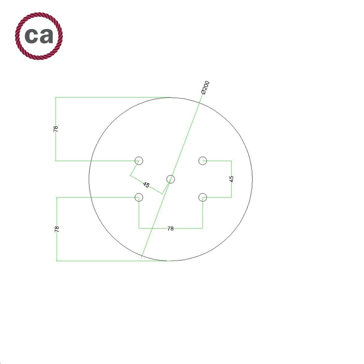 Rosette Rose-One rund, Durchmesser 200 mm mit 5 Öffnungen und 4 seitlichen Öffnungen – Holz – Ansicht 7