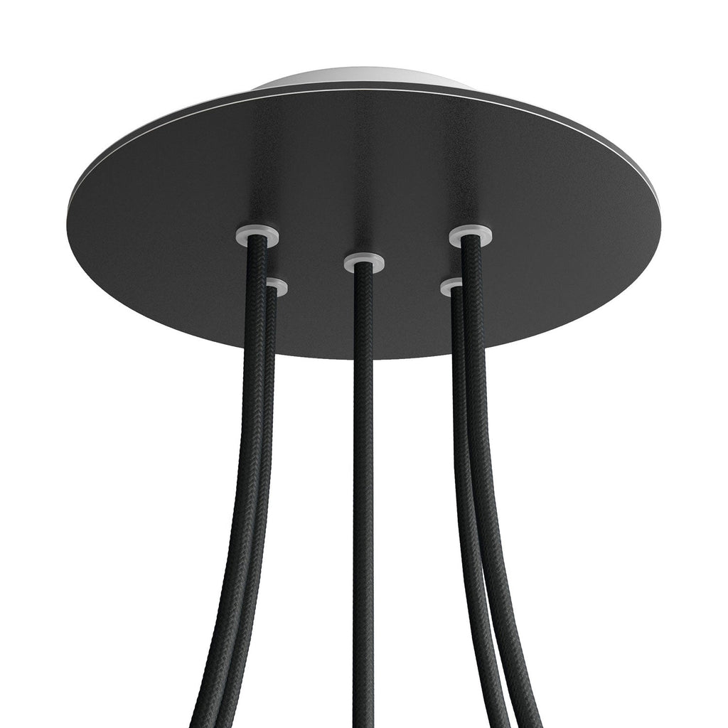 Runder Rose-One-Baldachin, Durchmesser 200 mm mit 5 Bohrungen und 4 seitlichen Bohrungen – Matt Schwarz