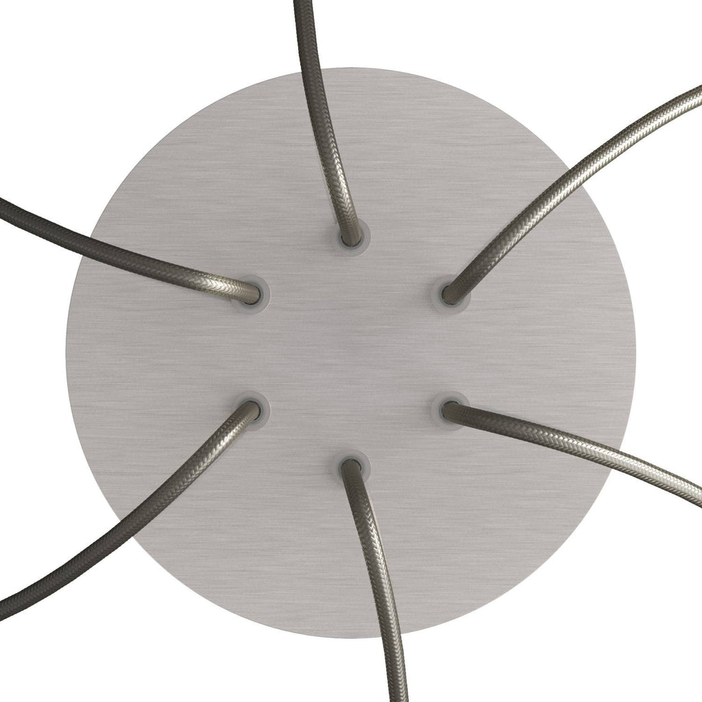 Runder Rose-One Baldachin, Durchmesser 200 mm mit 6 Bohrungen und 4 seitlichen Löchern - Dibond Mattstahl – Ansicht 2