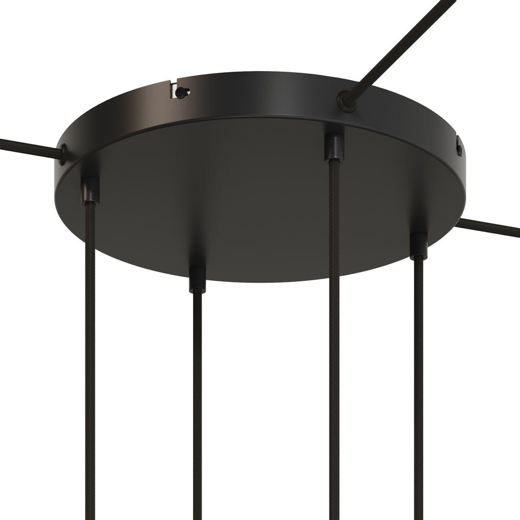 Runder Lampenbaldachin aus Aluminium Ø 30 cm mit Halterung und Erdungs-Textilkabel, mit 4 Frontbohrungen – Schwarz – Ansicht 16