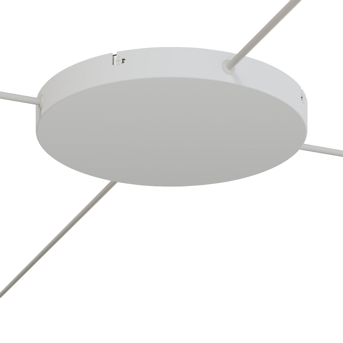 Runder Lampenbaldachin aus Aluminium Ø 30 cm mit Halterung und Erdungs-Textilkabel, mit 4 Seitenbohrungen – Mattweiß