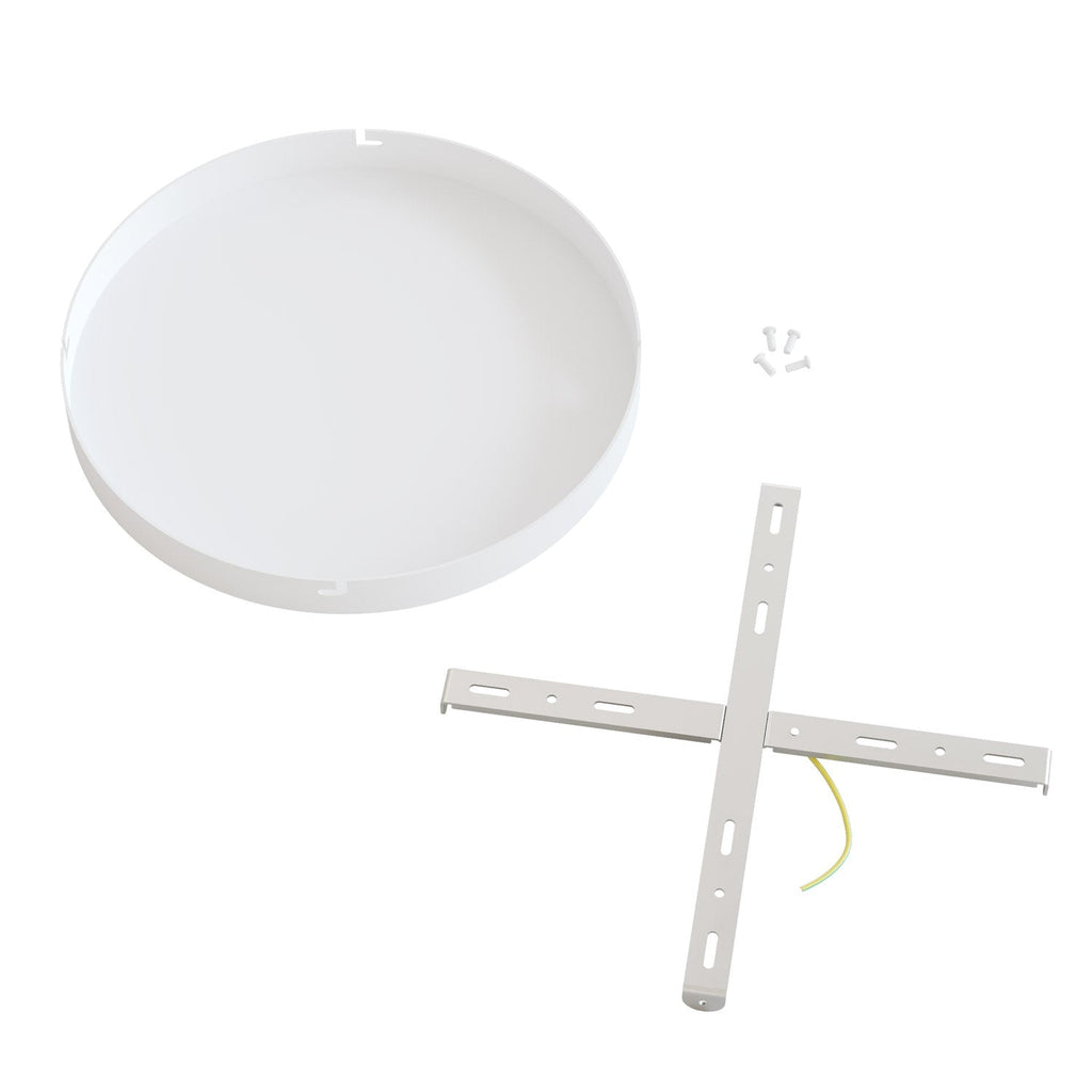 Runder Lampenbaldachin aus Aluminium Ø 30 cm mit Halterung und Erdungs-Textilkabel, ohne Bohrungen – Mattweiß – Ansicht 4