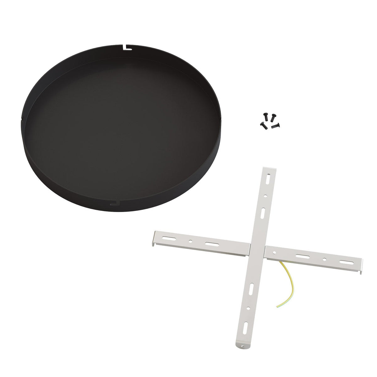 Runder Lampenbaldachin aus Aluminium Ø 30 cm mit Halterung und Schutzleiter-Textilkabel, ohne Bohrungen – Schwarz – Ansicht 4