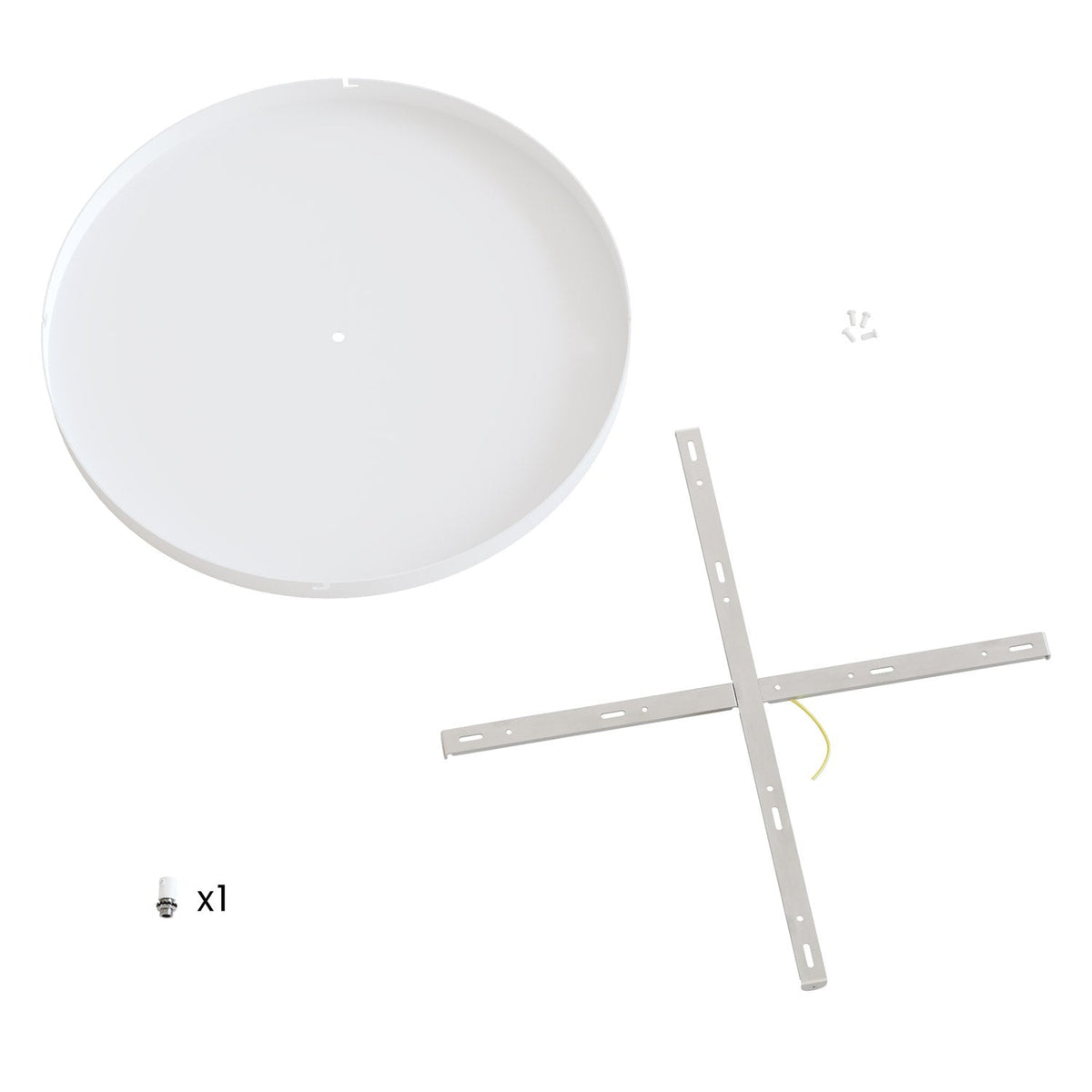 Runder Lampenbaldachin aus Aluminium Ø 50 cm mit Halterung und Schutzleiter-Textilkabel, mit 1 frontaler Bohrung – Mattweiß – Ansicht 4