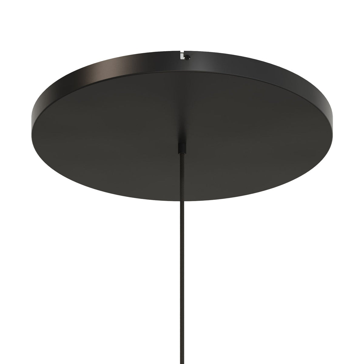 Runder Lampenbaldachin aus Aluminium Ø 50 cm mit Halterung und Erdungs-Textilkabel, mit 1 Frontbohrung – Schwarz