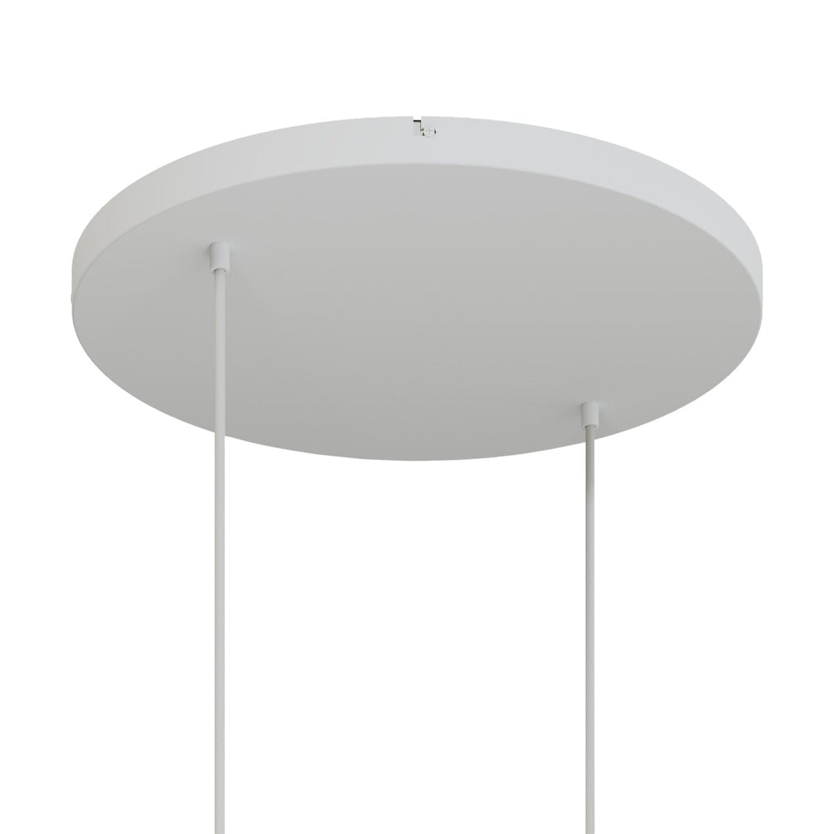 Runder Lampenbaldachin aus Aluminium Ø 50 cm mit Halterung und Schutzleiter-Textilkabel, mit 2 frontalen Bohrungen – Mattweiß