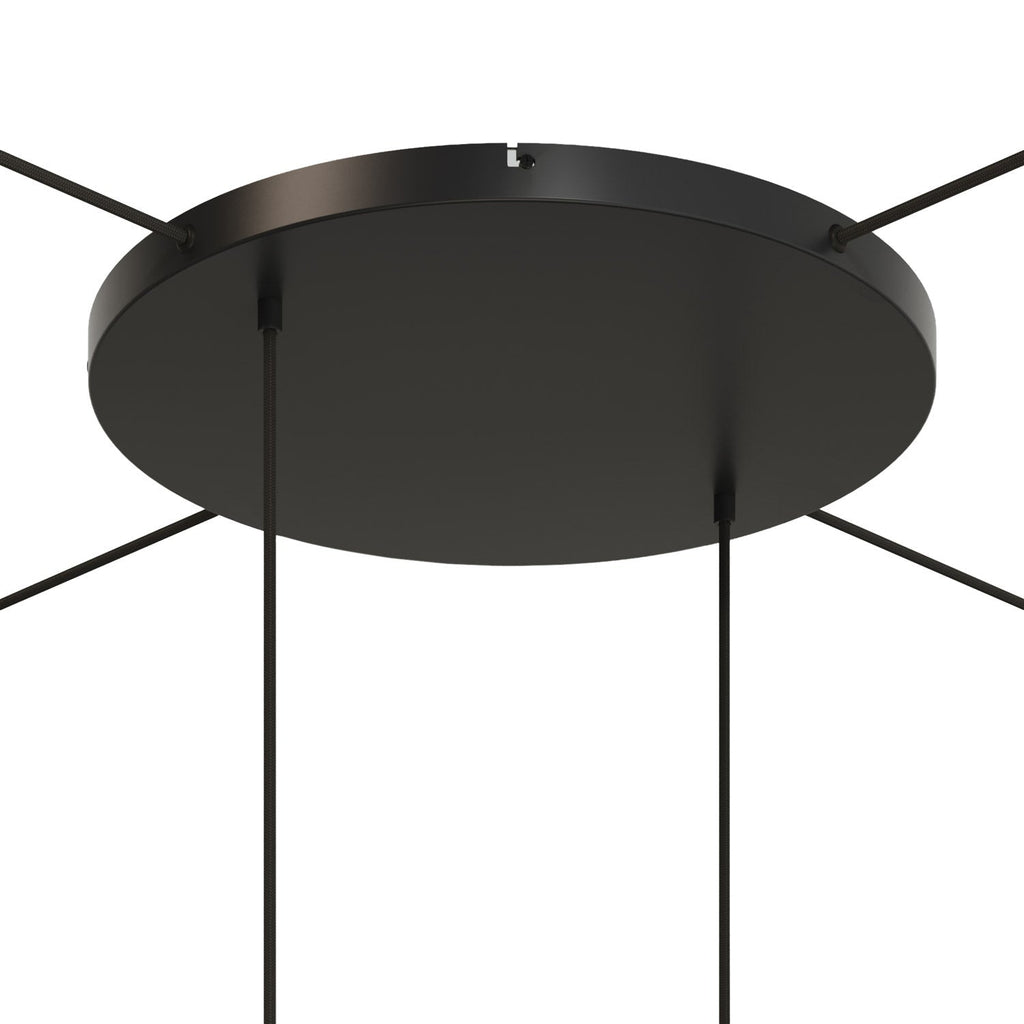 Runder Lampenbaldachin aus Aluminium Ø 50 cm mit Halterung und Erdungs-Textilkabel, mit 2 Frontbohrungen – Schwarz – Ansicht 21