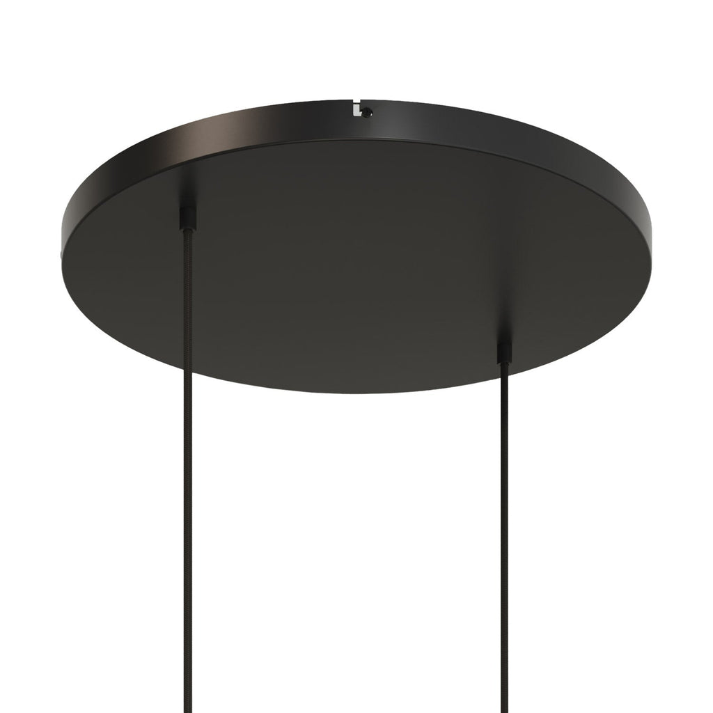 Runder Lampenbaldachin aus Aluminium Ø 50 cm mit Halterung und Erdungs-Textilkabel, mit 2 Frontbohrungen – Schwarz