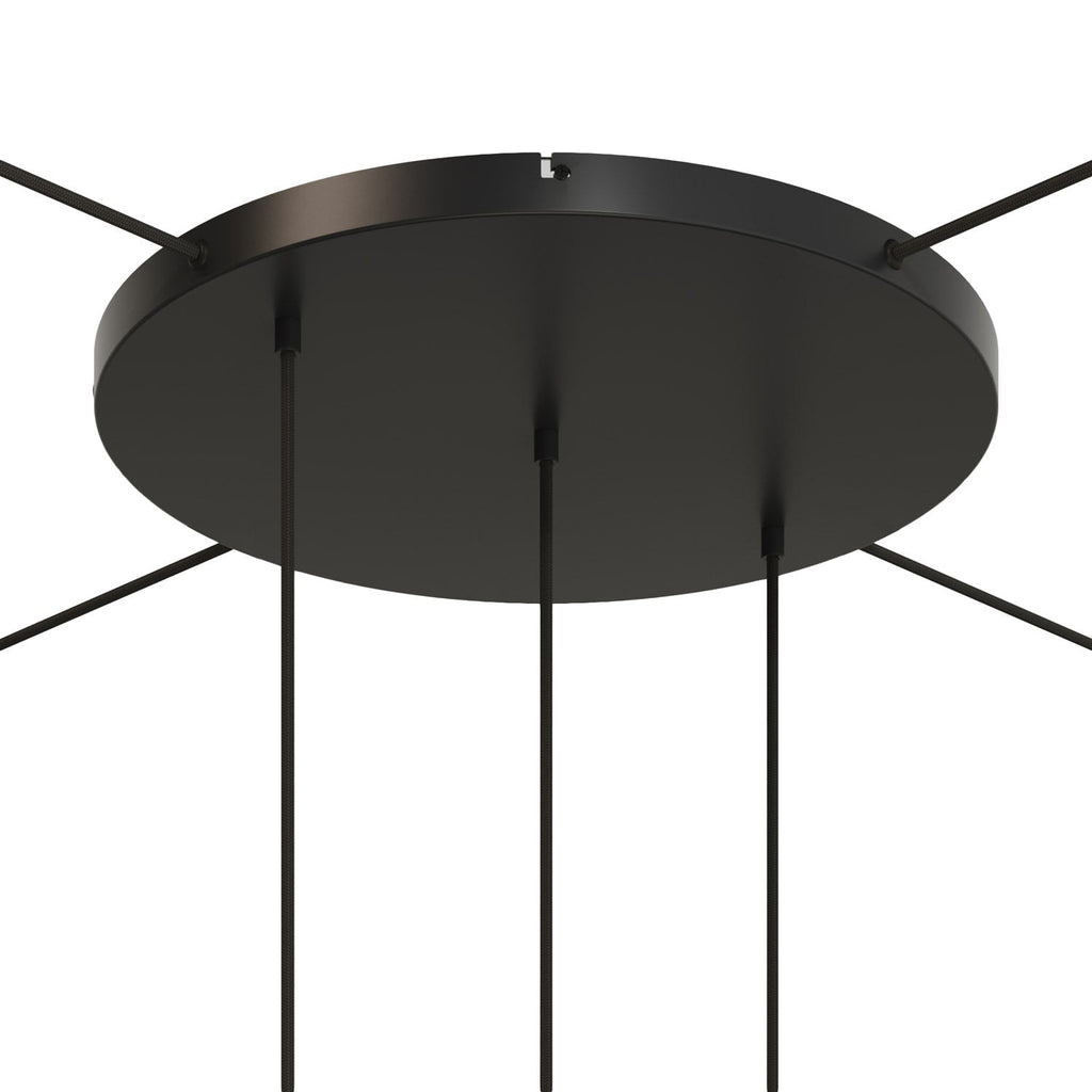 Runder Lampenbaldachin aus Aluminium Ø 50 cm mit Halterung und Erdungs-Textilkabel, mit 3 Frontbohrungen in Linie – Schwarz – Ansicht 21