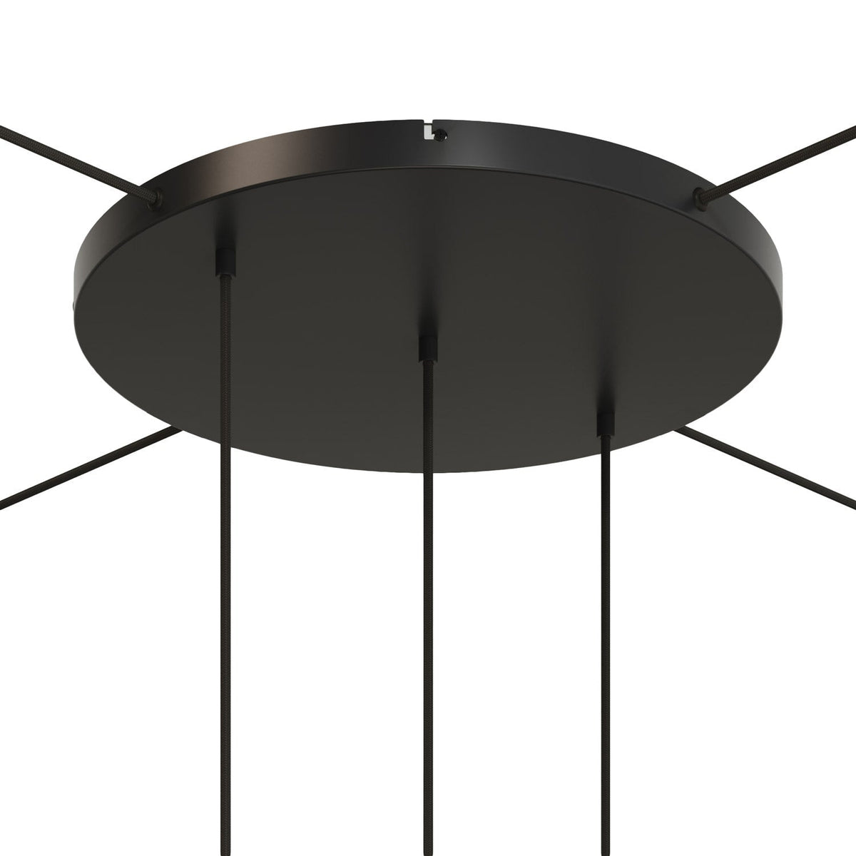 Runder Lampenbaldachin aus Aluminium Ø 50 cm mit Halterung und Erdungs-Textilkabel, mit 3 Frontbohrungen in Linie – Schwarz – Ansicht 21