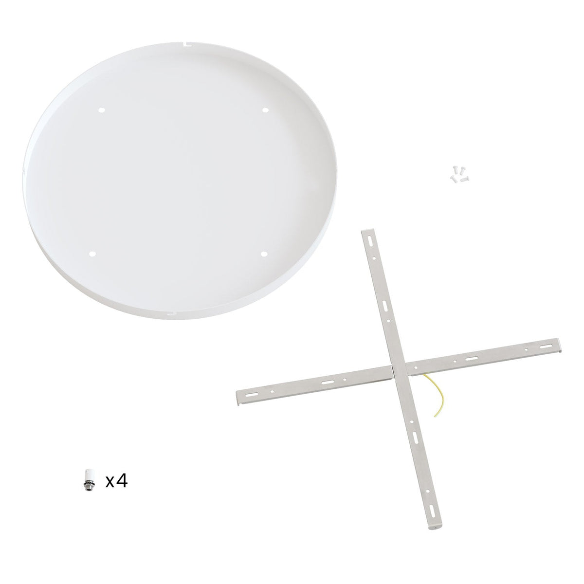Runder Lampenbaldachin aus Aluminium Ø 50 cm mit Halterung und Schutzleiter-Textilkabel, mit 4 frontalen Bohrungen – Mattweiß – Ansicht 4