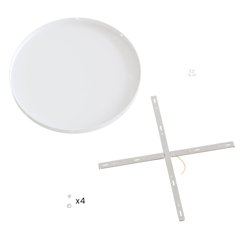 Runder Lampenbaldachin aus Aluminium Ø 50 cm mit Halterung und Schutzleiter-Textilkabel, mit 4 seitlichen Bohrungen – Mattweiß – Ansicht 4