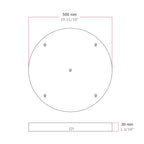 Runder Lampenbaldachin aus Aluminium Ø 50 cm mit Halterung und Schutzleiter-Textilkabel, mit 5 frontalen Bohrungen – Schwarz – Ansicht 5