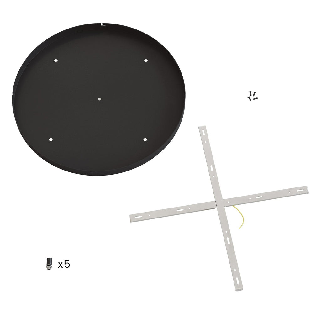 Runder Lampenbaldachin aus Aluminium Ø 50 cm mit Halterung und Schutzleiter-Textilkabel, mit 5 frontalen Bohrungen – Schwarz – Ansicht 4