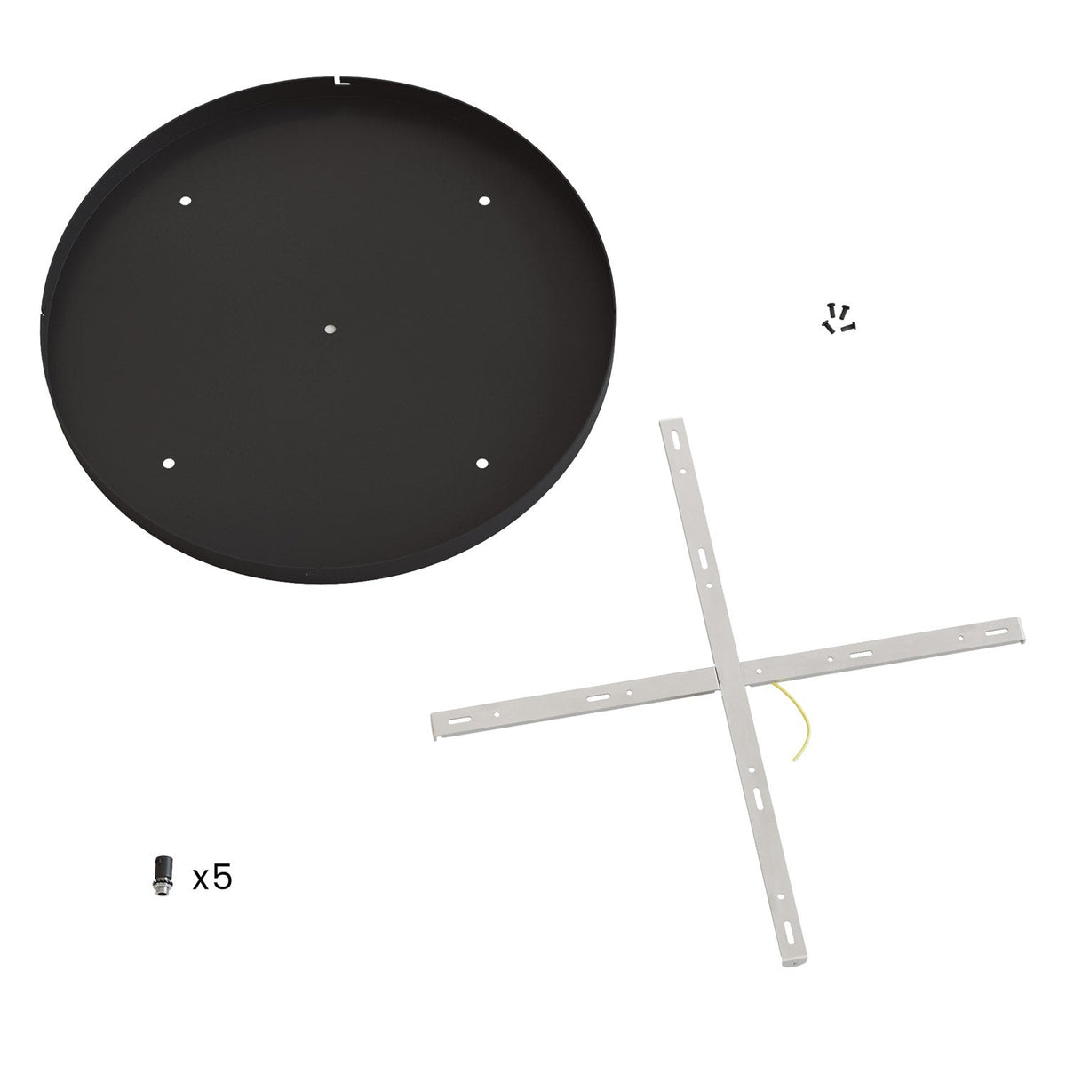Runder Lampenbaldachin aus Aluminium Ø 50 cm mit Halterung und Schutzleiter-Textilkabel, mit 5 frontalen Bohrungen – Schwarz – Ansicht 4