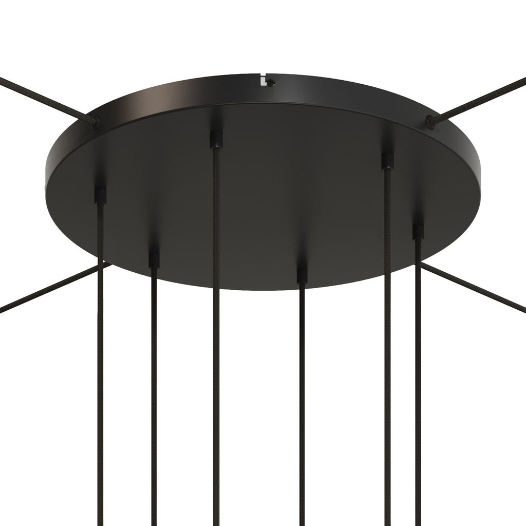Runder Lampenbaldachin aus Aluminium Ø 50 cm mit Halterung und Erdungs-Textilkabel, mit 6 Frontbohrungen – Schwarz – Ansicht 21