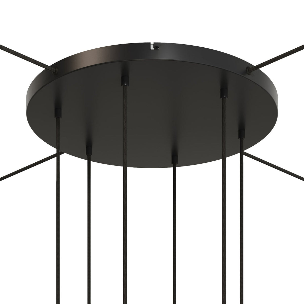 Runder Lampenbaldachin aus Aluminium Ø 50 cm mit Halterung und Erdungs-Textilkabel, mit 6 Frontbohrungen – Schwarz – Ansicht 21