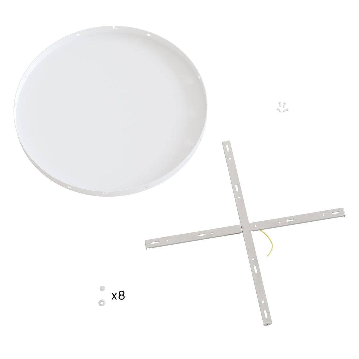 Runder Lampenbaldachin aus Aluminium Ø 50 cm mit Halterung und Schutzleiter-Textilkabel, mit 8 seitlichen Bohrungen – Mattweiß – Ansicht 4