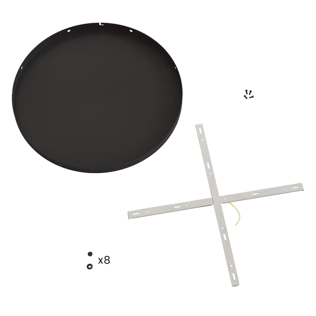 Runder Lampenbaldachin aus Aluminium Ø 50 cm mit Halterung und Erdungs-Textilkabel, mit 8 Seitenbohrungen – Schwarz – Ansicht 4