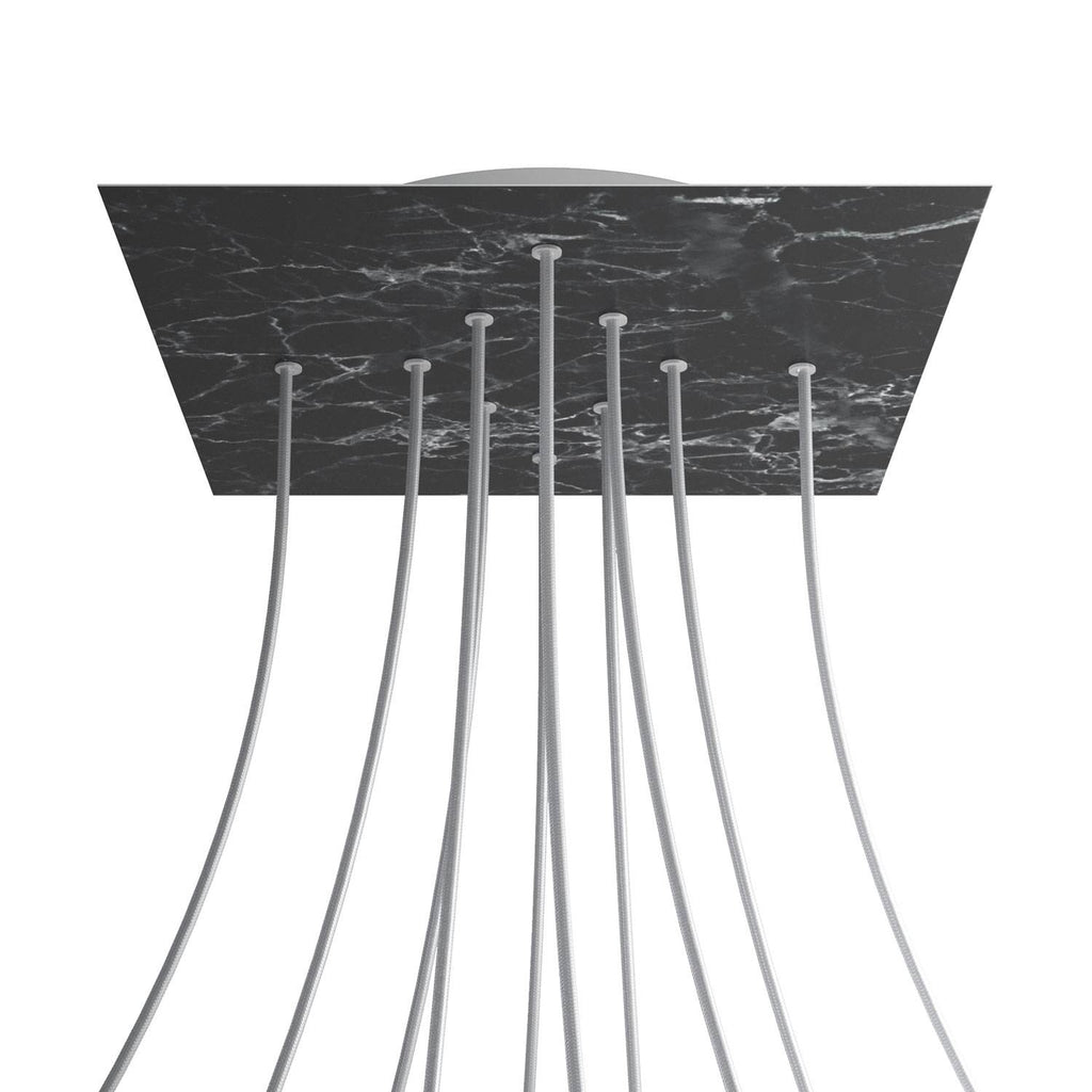 XXL Deckenbaldachin Rose-One quadratisch, 400 mm mit 10 Öffnungen und 4 seitlichen Öffnungen – Marmor Marquina