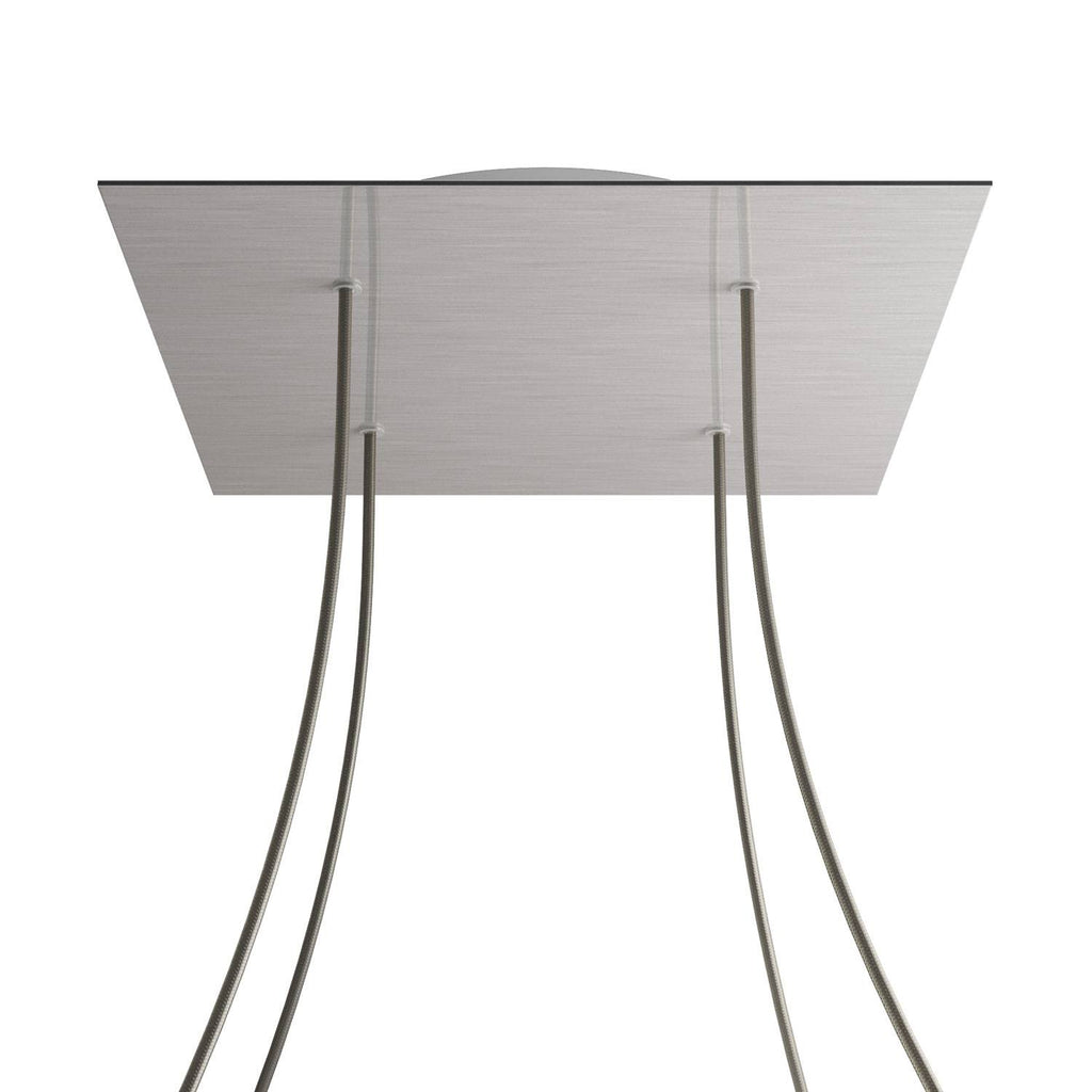 Rose-One XXL quadratischer Baldachin, 400 mm mit 4 Löchern und 4 seitlichen Löchern – Satiniertem Stahl-Dibond