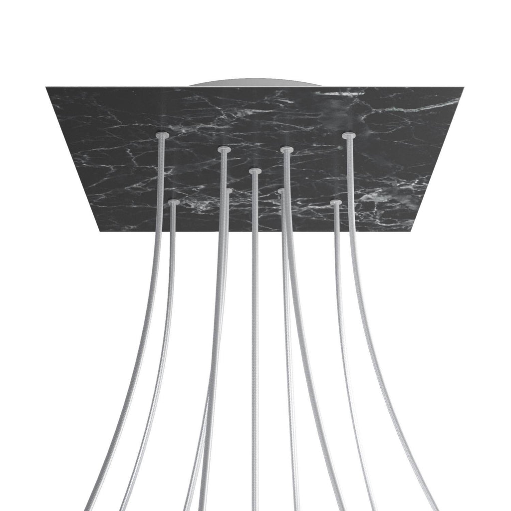 Lampenbaldachin XXL Rose-One quadratisch, 400 mm mit 9 X-Löchern und 4 seitlichen Löchern – Marmor Marquina