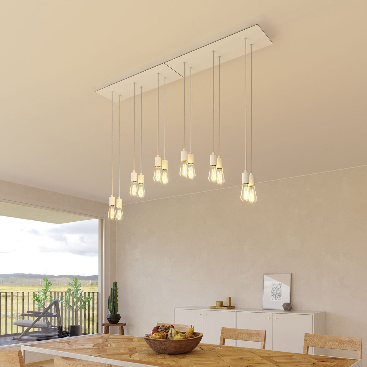 XXL-Deckenbaldachin Rose-One rechteckig mit 6 Löchern plus 6 seitliche Löcher, Maße 675 x 225 mm  – Mattweißes Dibond – Ansicht 4