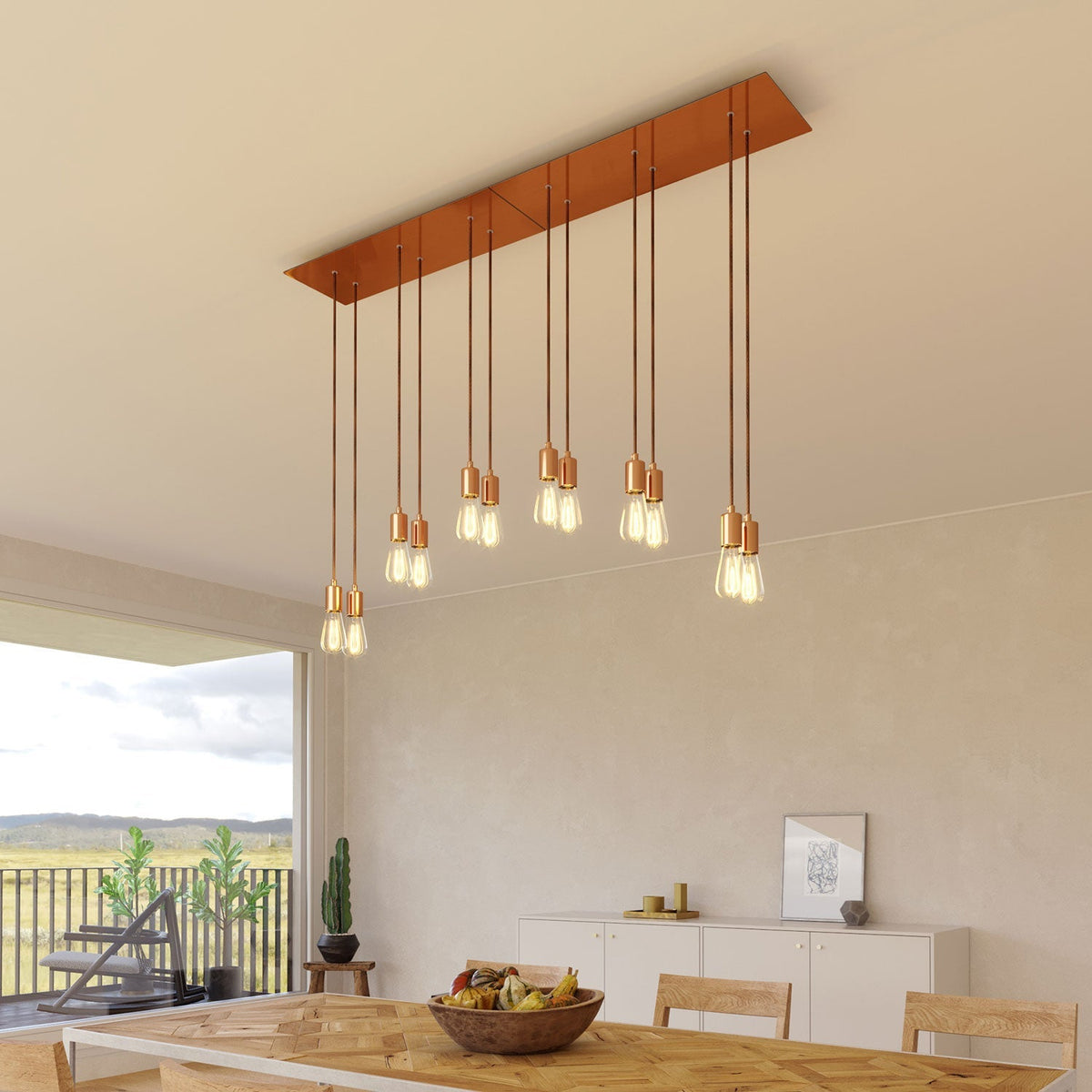 XXL Rose-One Baldachin, rechteckig mit 6 Bohrungen und 6 seitlichen Löchern, 675 x 225 mm – Dibond Satiniert Kupfer – Ansicht 4