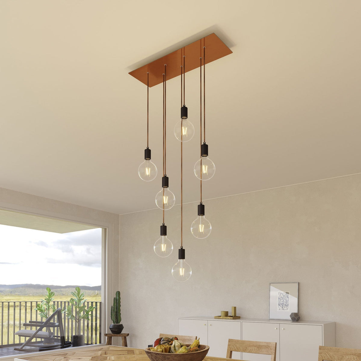 Rose-One XXL Rechteckiger Baldachin mit 7 Bohrungen und 6 seitlichen Bohrungen, Maße 675 x 225 mm – Dibond Satin-Kupfer – Ansicht 4