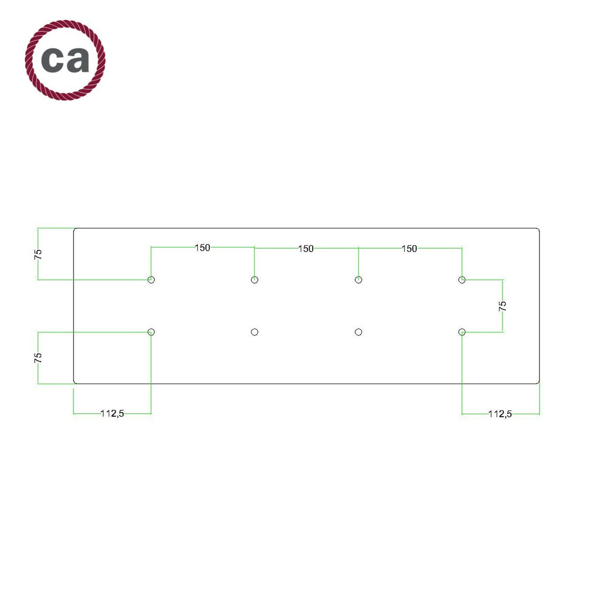XXL-Baldachin Rose-One rechteckig mit 8 Löchern und 6 seitlichen Löchern, Maß 675 x 225 mm – Dibond Mattweiß – Ansicht 6