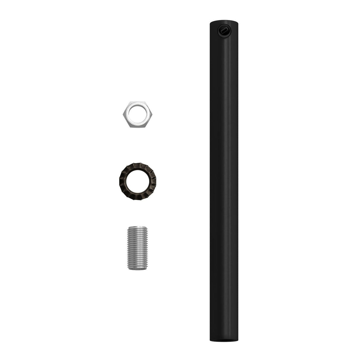 Zylindrische Zugentlastung aus Metall 15 cm lang mit Gewindestab, Mutter und Scheibe – Schwarz – Ansicht 4