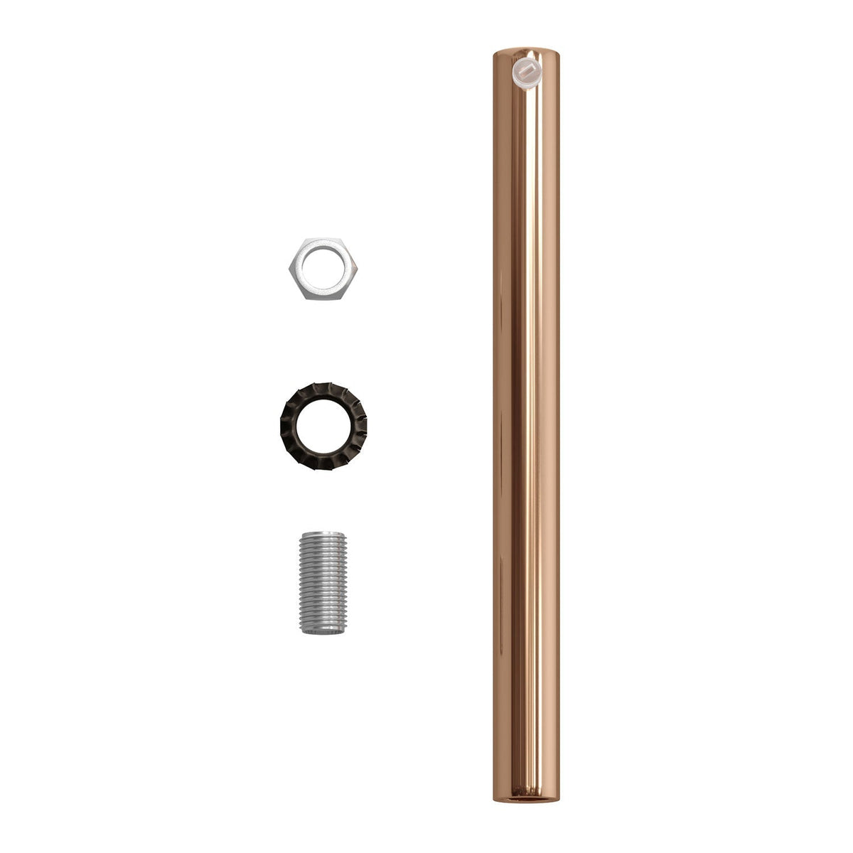 Zylindrische Zugentlastung aus Metall, 15 cm Länge, komplett mit Stange, Mutter und Unterlegscheibe – Kupfer – Ansicht 4