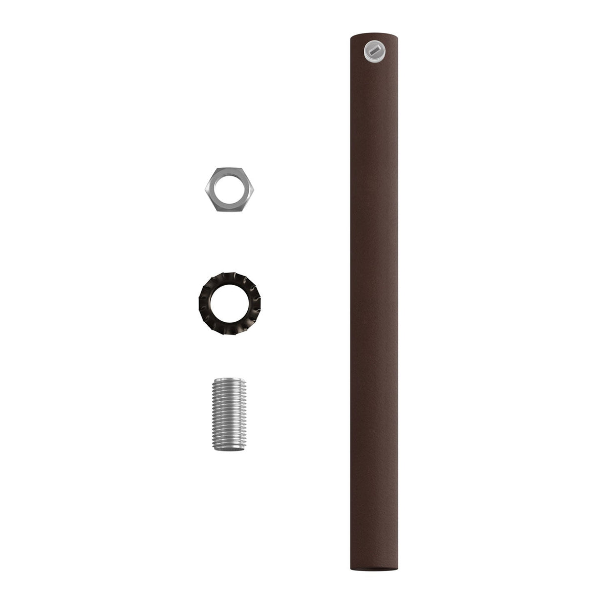 Zylindrische Metall-Zugentlastung 15 cm Länge mit Stange, Mutter und Scheibe – Dunkelrost lackiert – Ansicht 4