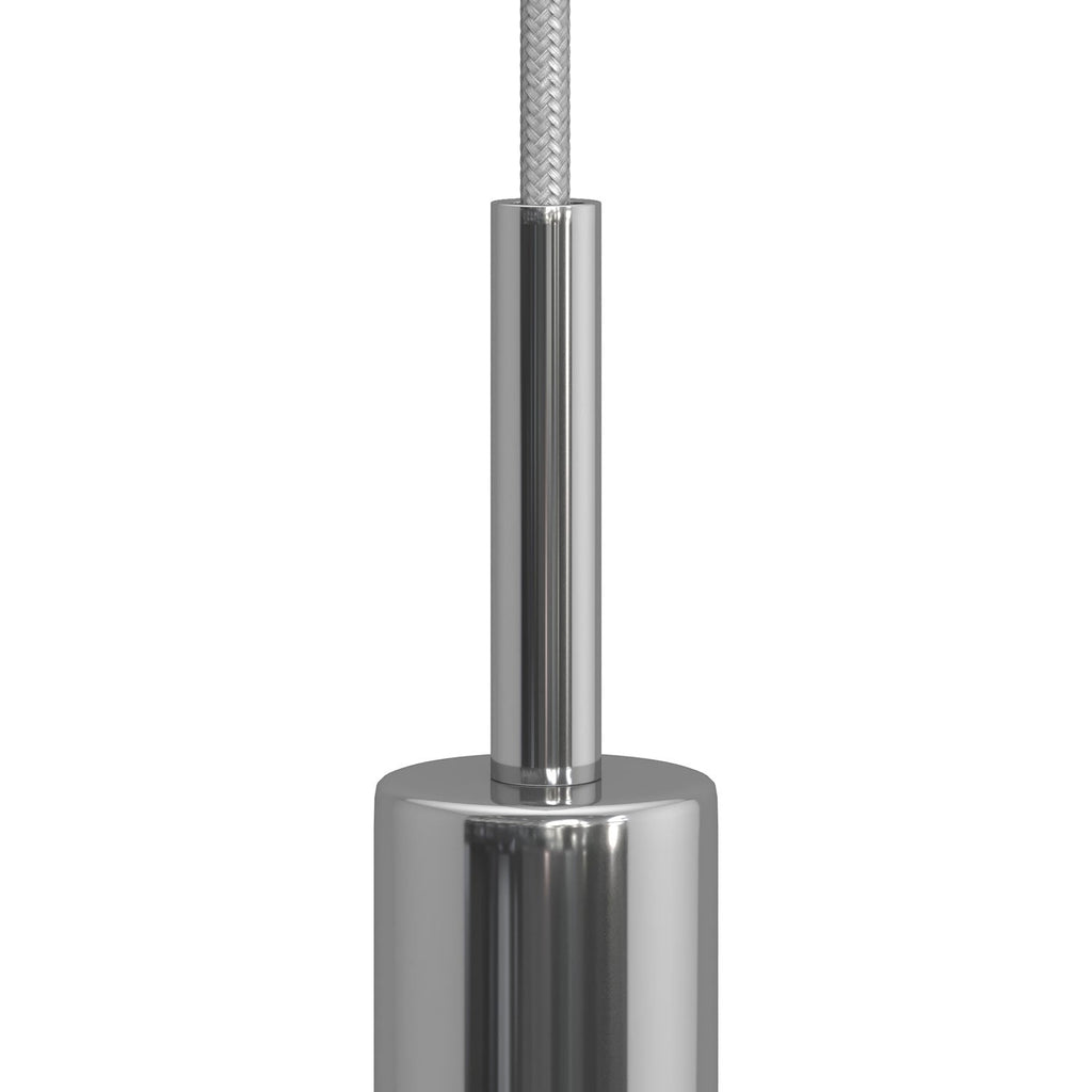Zylindrische Metall-Zugentlastung, 7 cm lang, mit Stange, Mutter und Unterlegscheibe – Chrom – Ansicht 2