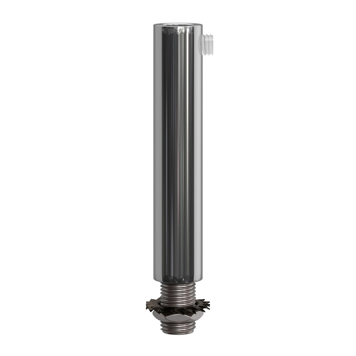 Zylindrische Metall-Zugentlastung, 7 cm lang, mit Stange, Mutter und Unterlegscheibe – Chrom