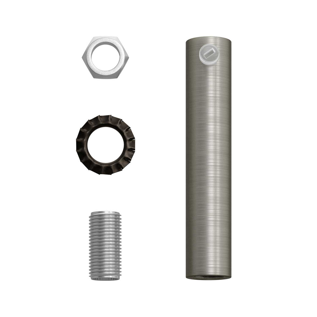 Zylindrische Metall-Zugentlastung, Länge 7 cm, komplett mit Stange, Mutter und Scheibe - Satiniertes Titan – Ansicht 4