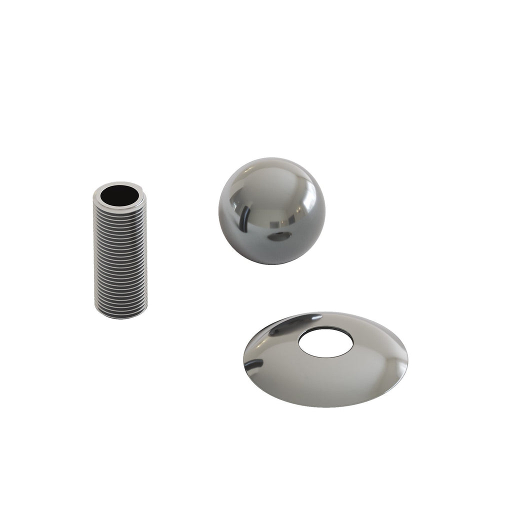 Dekorative Abschlusskugel aus verchromtem Metall Ø 20 mm – Blindgewinde M10x1 mit Überwurfmutter