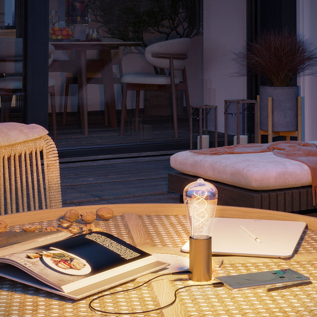 JA! Tragbare Lampe mit 5V und ST64-Glühbirne – Satinierte Bronze – Ansicht 5