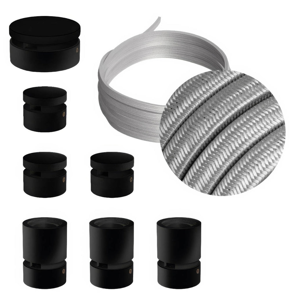 Filé Linear Kit-System – mit CM02-Kabel, 5 m, für Lichterketten und 7 Komponenten aus schwarz lackiertem Holz für den Innenbereich